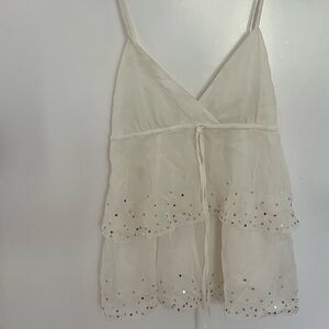 White Layered Semi-Sheer Sequined Top
